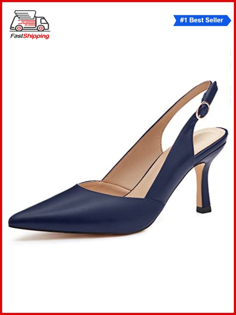 ✨ Pointed Toe Slingback Kitten Heels Faux Leather Dress Pumps